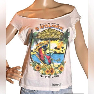 Waterworx Off The Shoulder Slouchy Graphic Cotton Tee Women’s Size Large